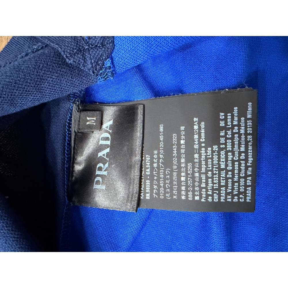 Prada Mens Blue Colorblock Pique Polo Shirt Rubber Logo Patch Made in Romania - Picture 9 of 10